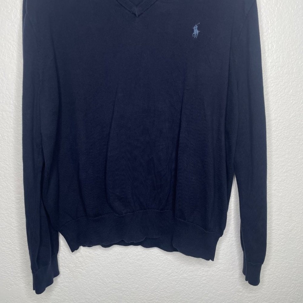 Polo Ralph Lauren Mens Sweater Size L Navy Blue Embroidered Logo V-Neck Pullover - Picture 7 of 12
